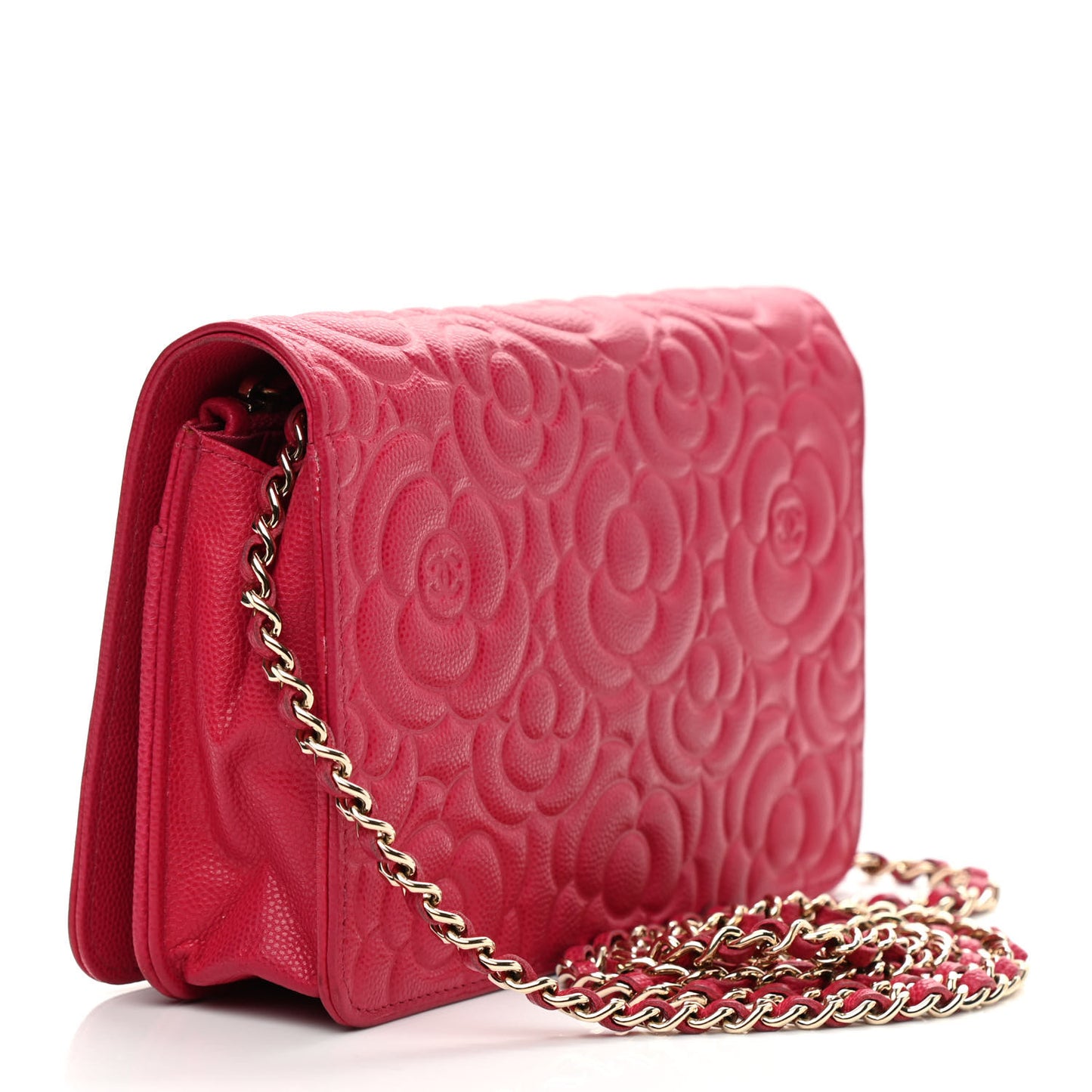 Caviar Camellia Embossed Wallet On Chain WOC Fuschia