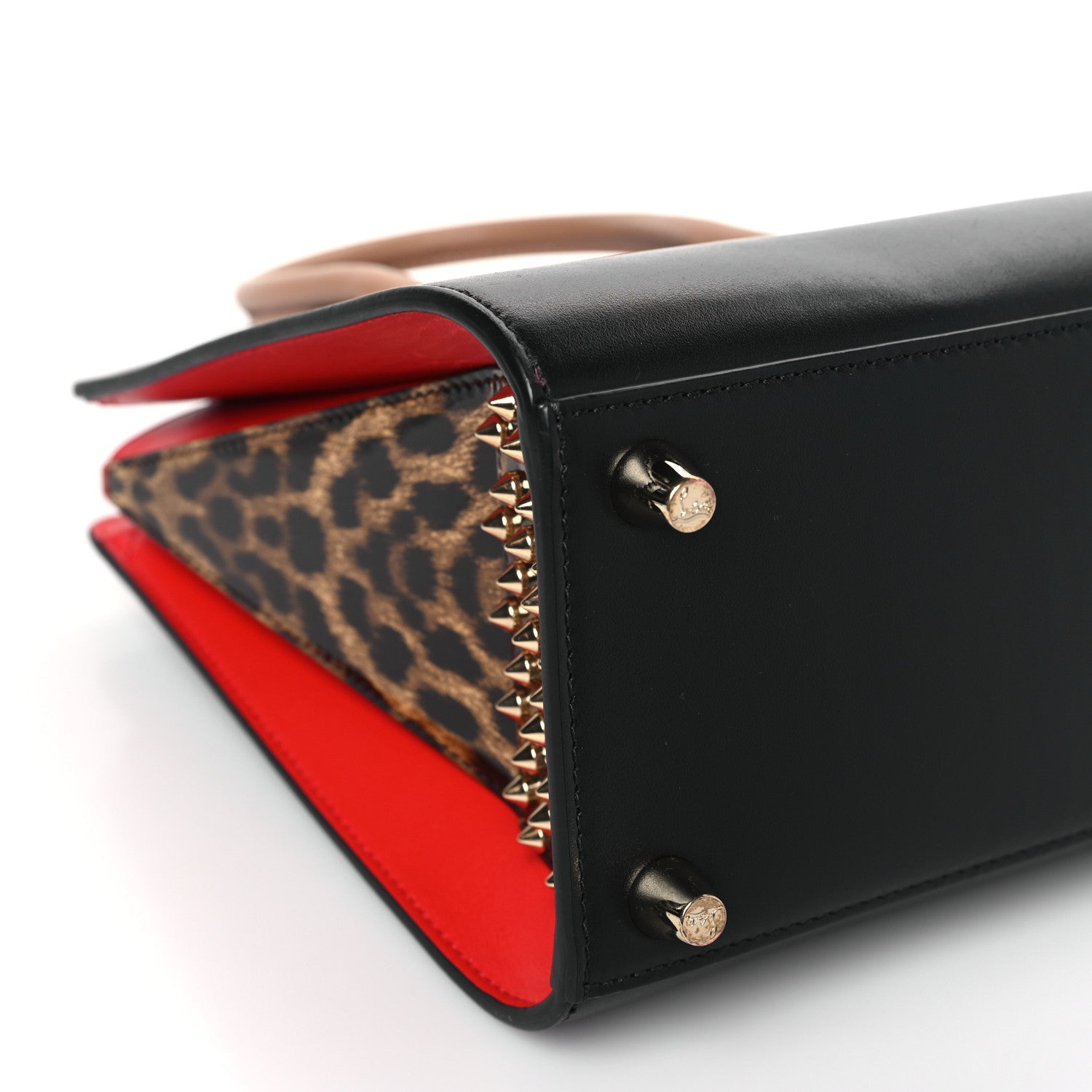 Christian Louboutin Calfskin Patent Leopard Spiked Small Paloma Black 5 of 6