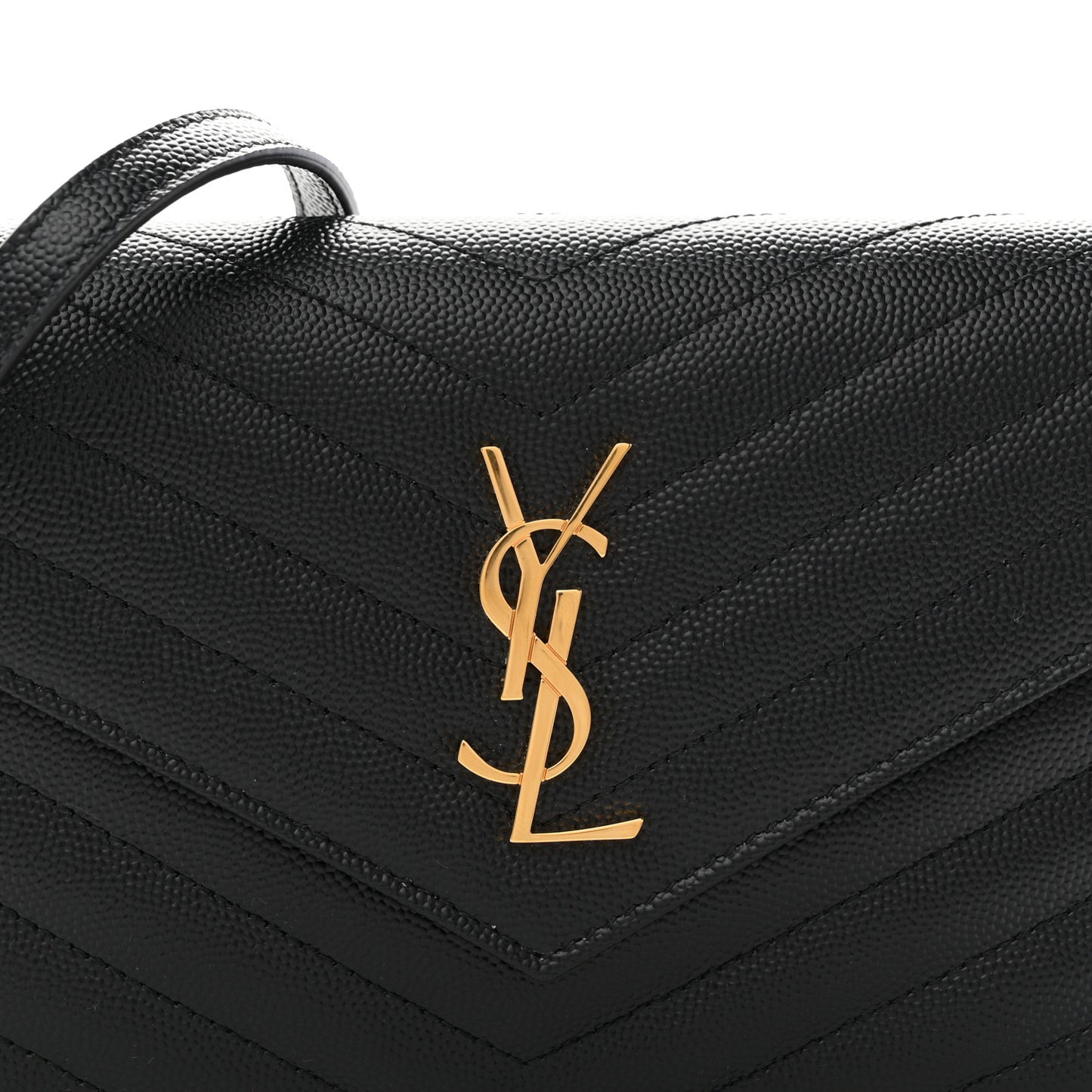 Grain De Poudre Matelasse Chevron Monogram Envelope Chain Wallet Black