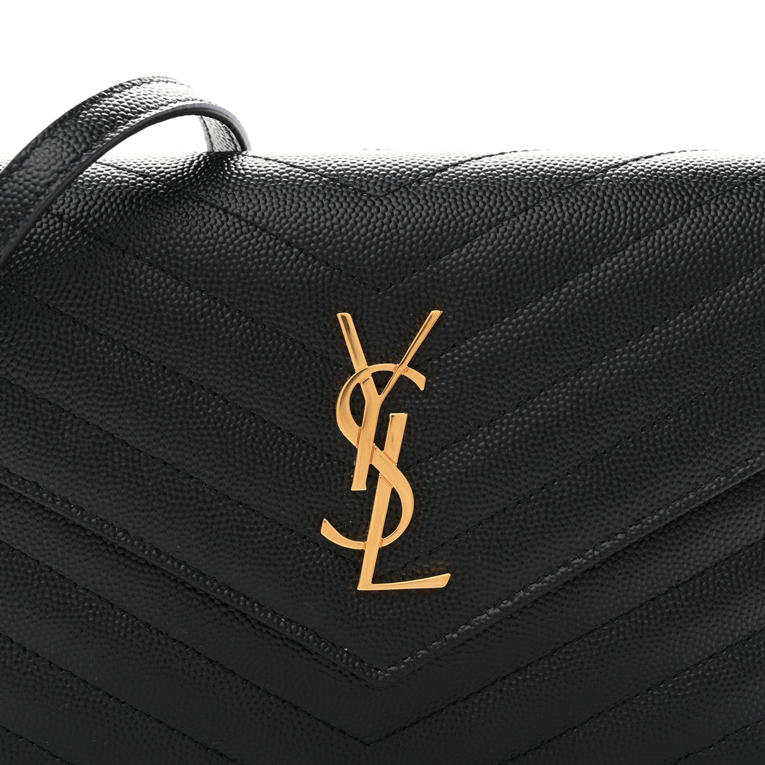 Saint Laurent Grain De Poudre Matelasse Chevron Monogram Envelope Chain Wallet Black 8 of 10