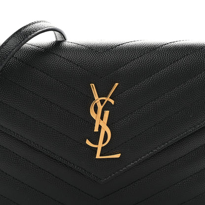 Saint Laurent Grain De Poudre Matelasse Chevron Monogram Envelope Chain Wallet Black 8 of 10
