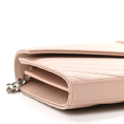 Saint Laurent Grain De Poudre Matelasse Chevron Monogram Chain Wallet Pale Pink 7 of 8