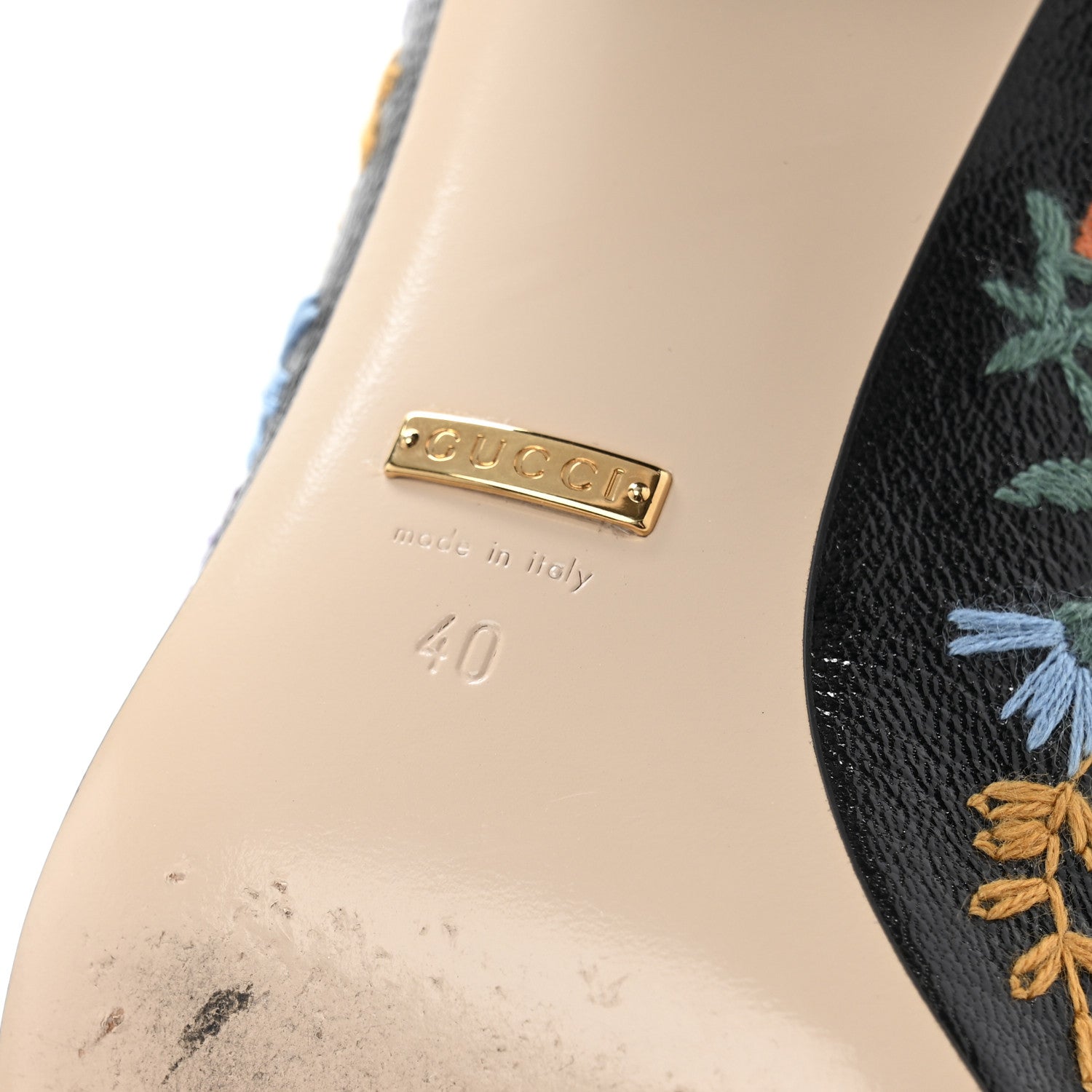 Gucci Skipper Calfskin Floral Embroidered GG Marmont Fringe 50mm Loafer Pumps 40 Black 7 of 11