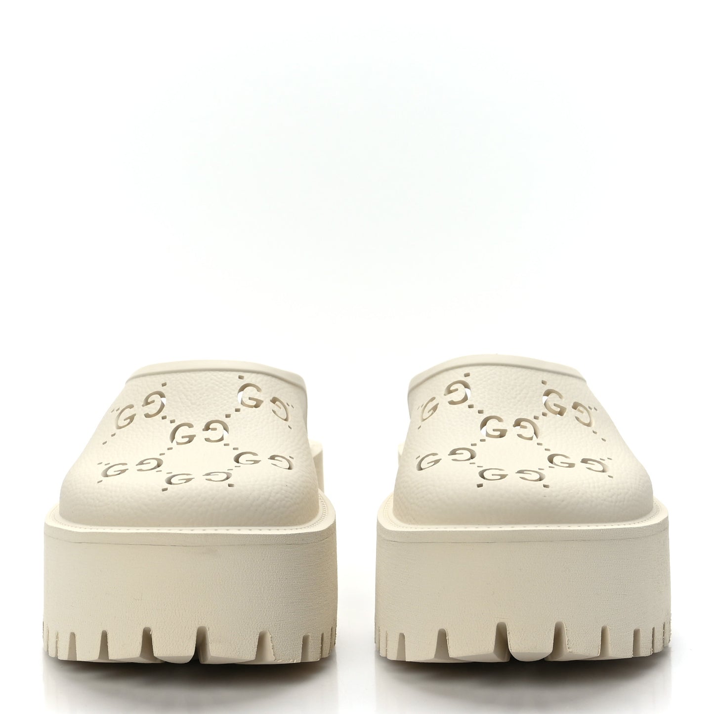 Rubber GG Monogram Perforated Elea Platform 55mm Lug Sole Sandals 38 Mystic White