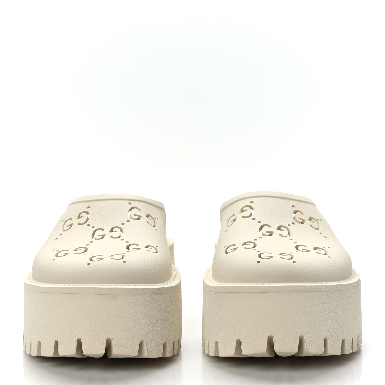 Gucci Rubber GG Monogram Perforated Elea Platform 55mm Lug Sole Sandals 38 Mystic White 2 of 7