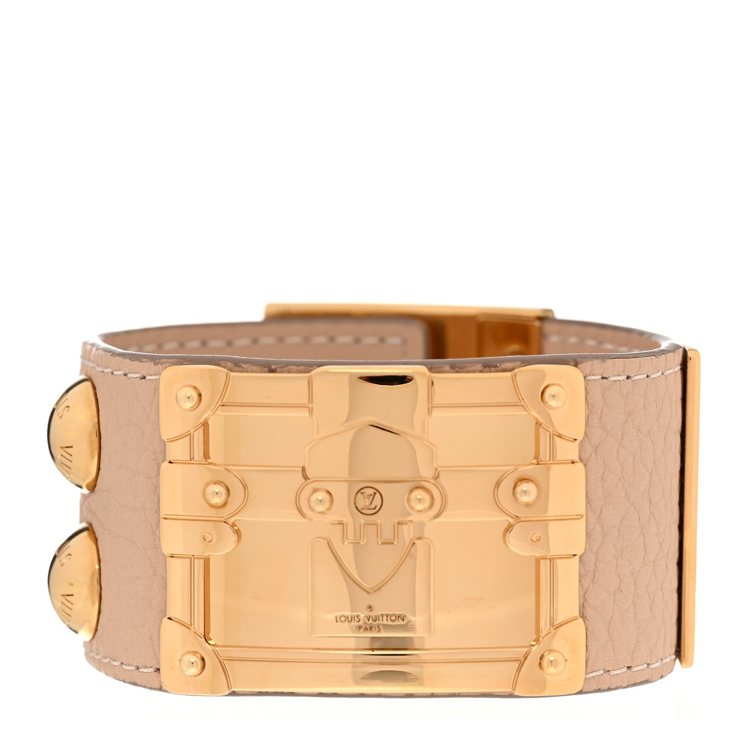 Calfskin So LV Cuff Bracelet 17 Beige