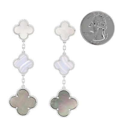 Van Cleef & Arpels 18K White Gold Mother of Pearl Chalcedony 3 Motifs Magic Alhambra Earrings 2 of 5