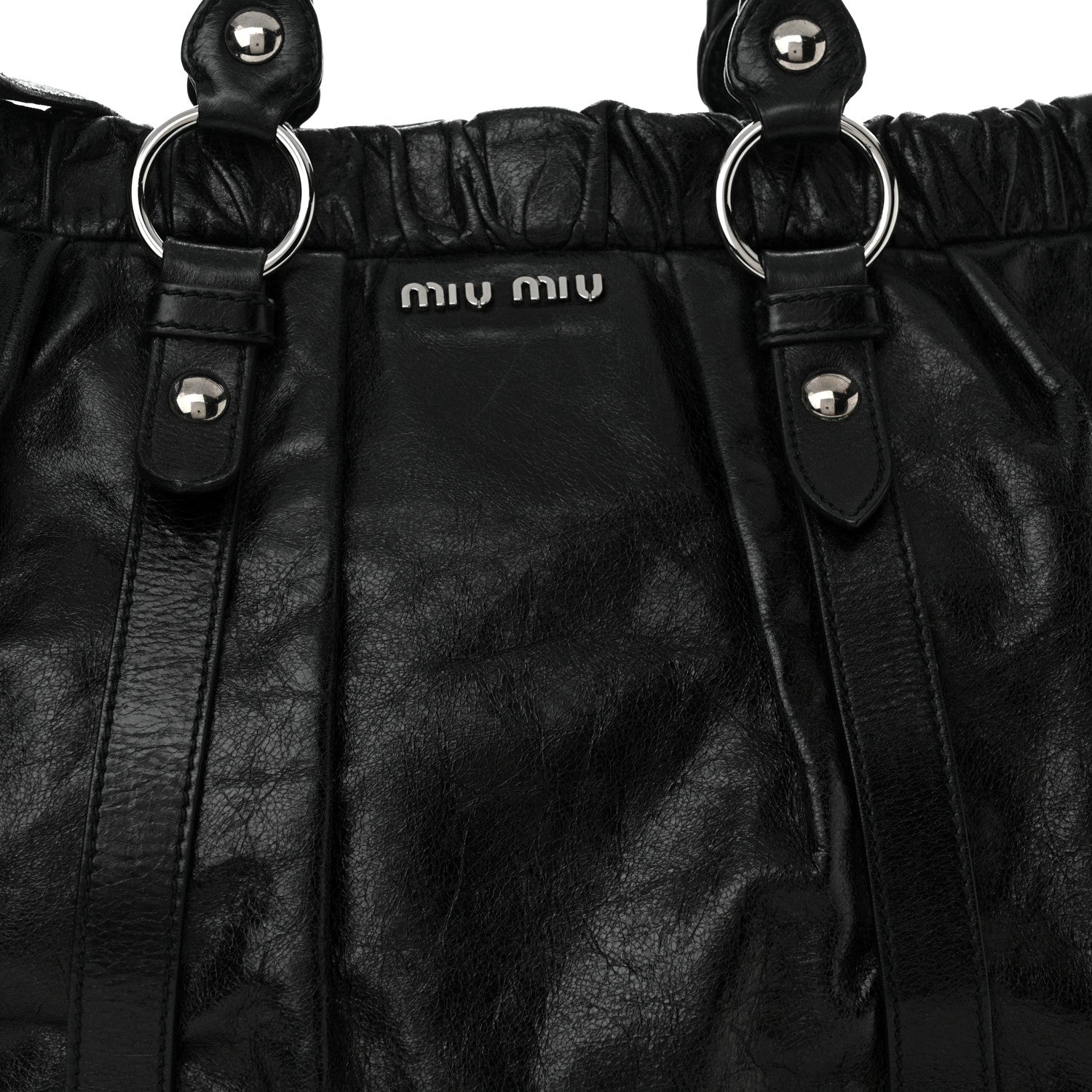 Miu Miu Vitello Lux Gathered Tote Black 8 of 14