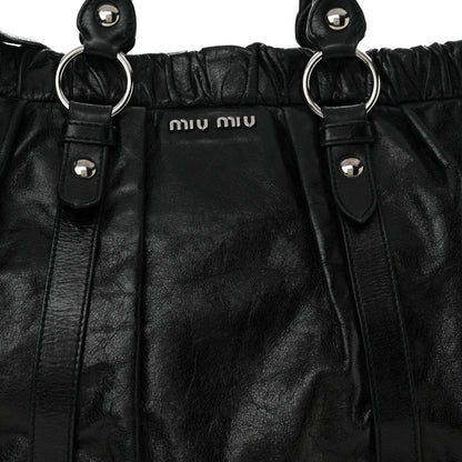 Miu Miu Vitello Lux Gathered Tote Black 8 of 14