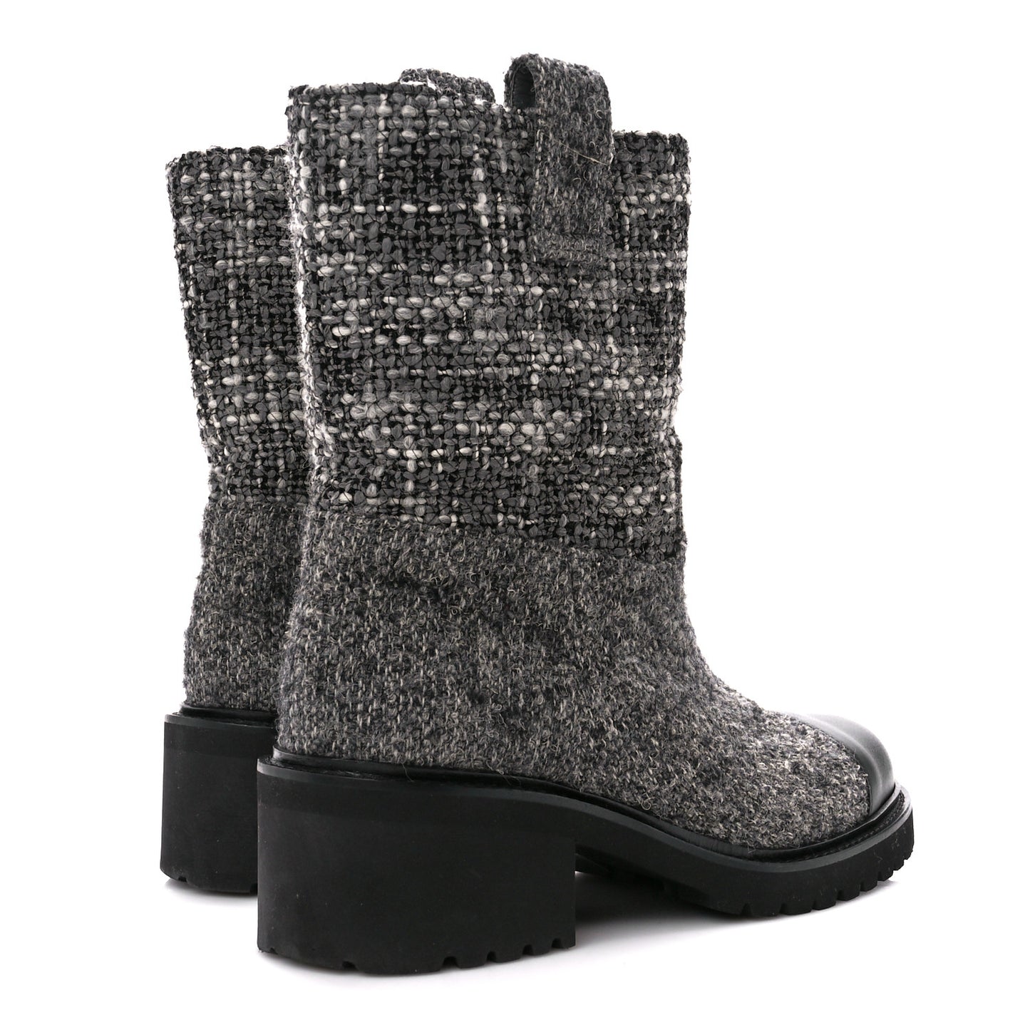 Wool Tweed CC Cap Toe Ankle Boots 39 Black Grey
