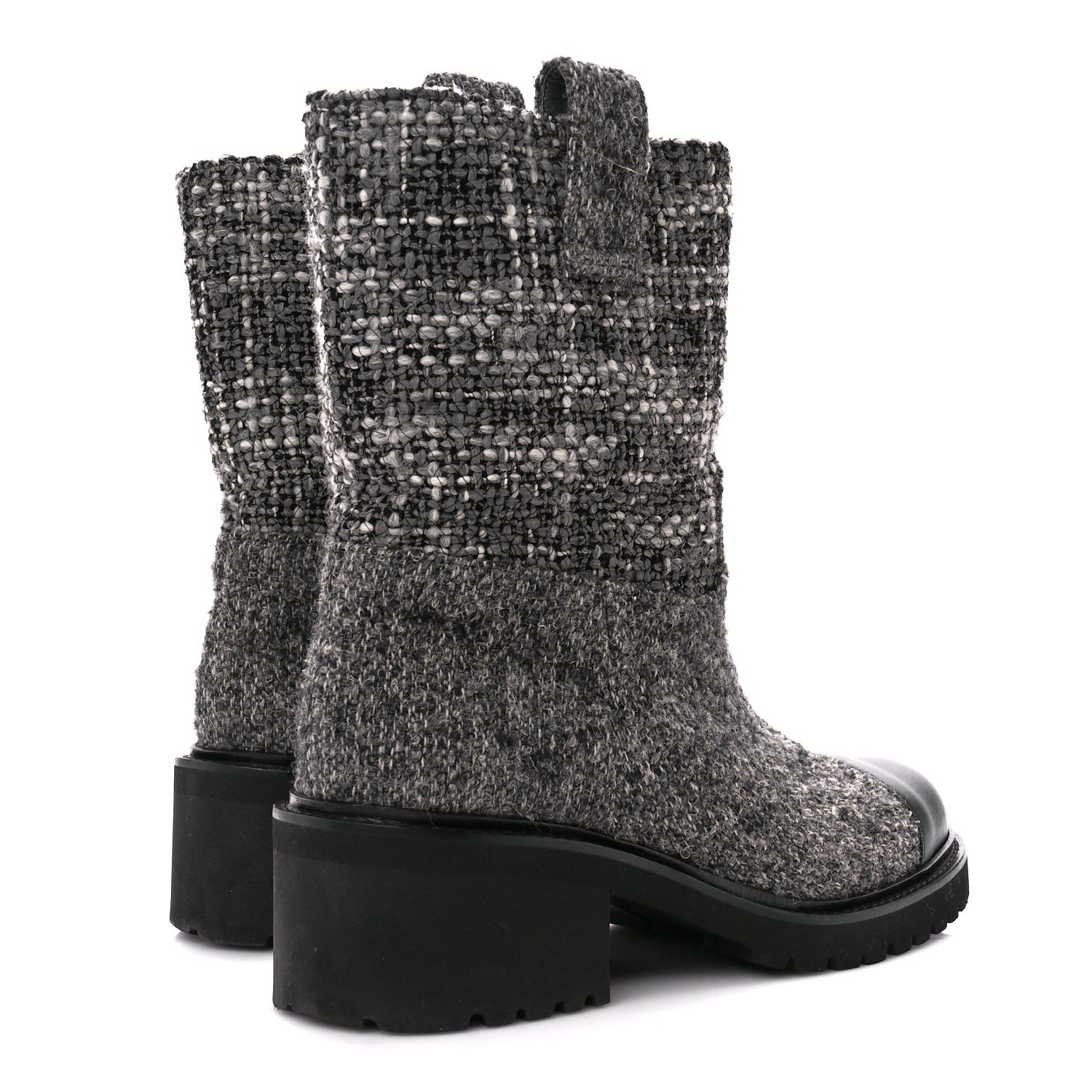 Chanel Wool Tweed CC Cap Toe Ankle Boots 39 Black Grey 4 of 9