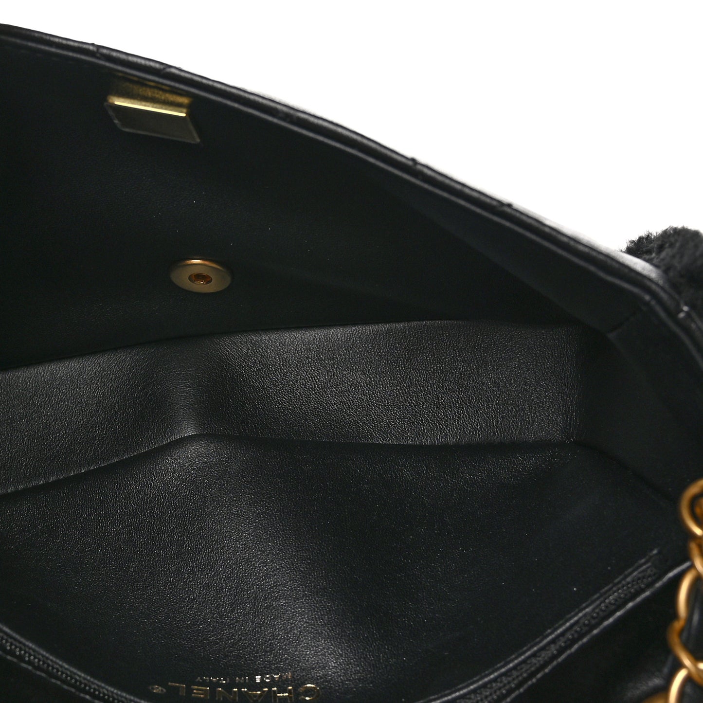 Shearling Lambskin Quilted Furry Coco Flap Black