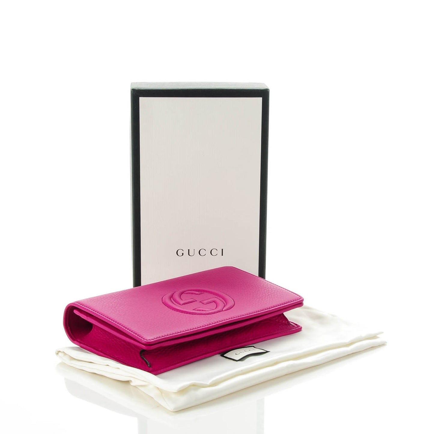 Pebbled Calfskin Soho Wallet on Chain Bright Bougainvillea