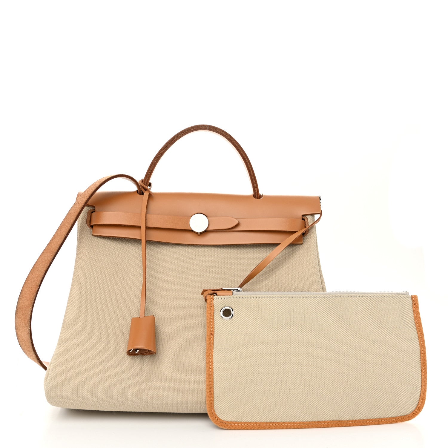 Hermes Military Toile Vache Hunter Herbag Zip Retourne 31 PM Beton Naturel 3 of 11