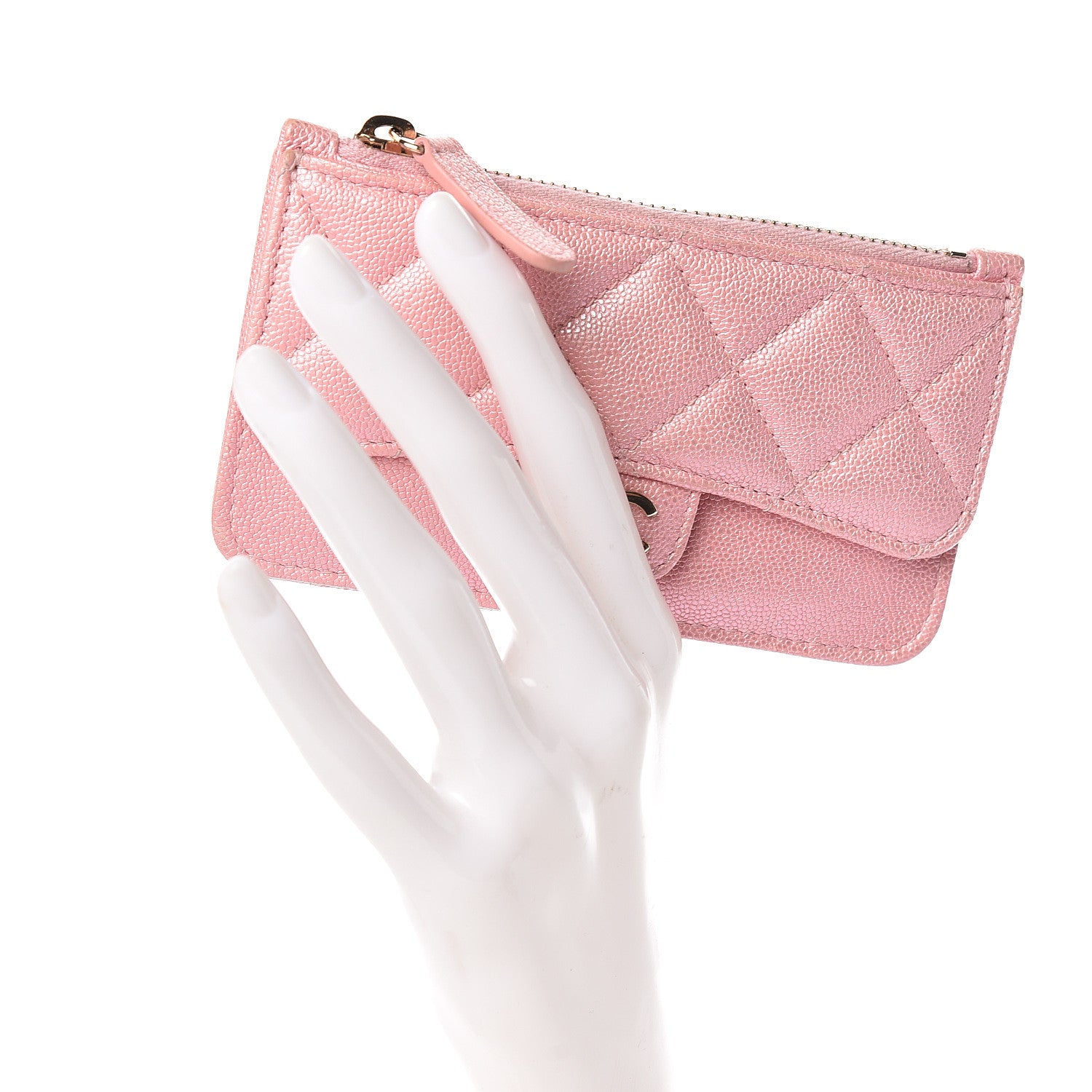 Chanel Iridescent Caviar Quilted Flap Zip Card Holder Pink 2 of 8