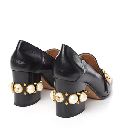 Gucci Malaga Kid Web Pearl Embellished Peyton 75mm Loafer Pumps 38 Black 4 of 9