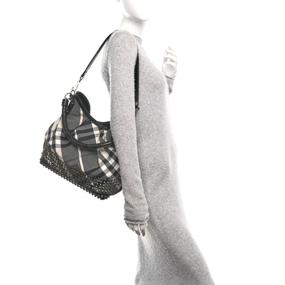 Burberry Nylon Beat Check Studded Hobo Black 2 of 9