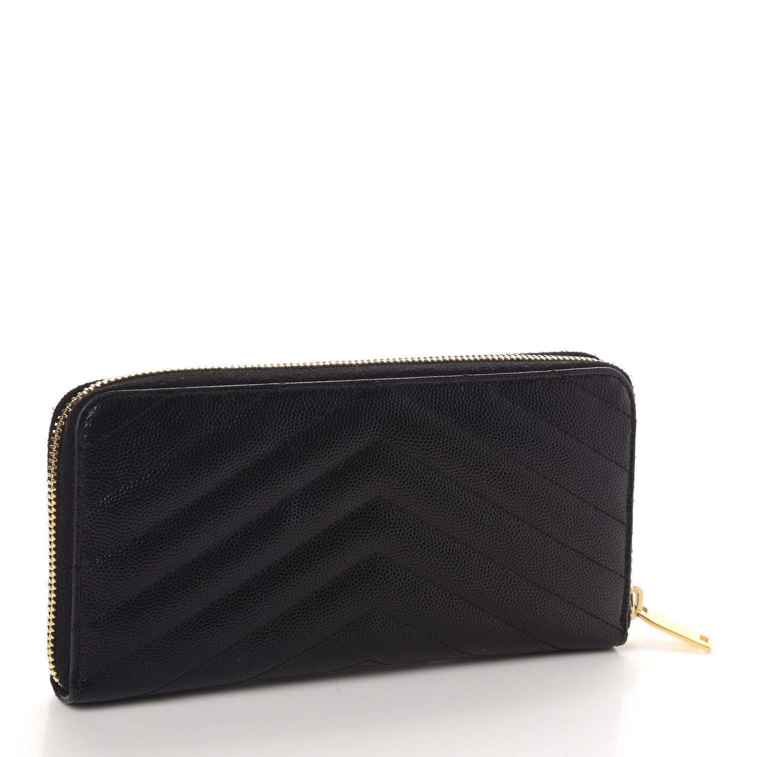 Saint Laurent Grain De Poudre Matelasse Chevron Monogram Zip Around Wallet Black 3 of 8