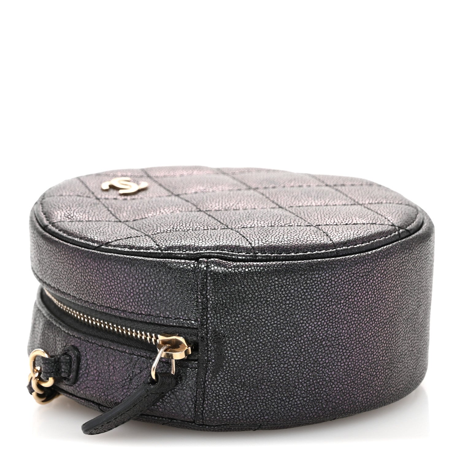 Chanel Iridescent Caviar Quilted Round Clutch With Chain Black 4 of 12