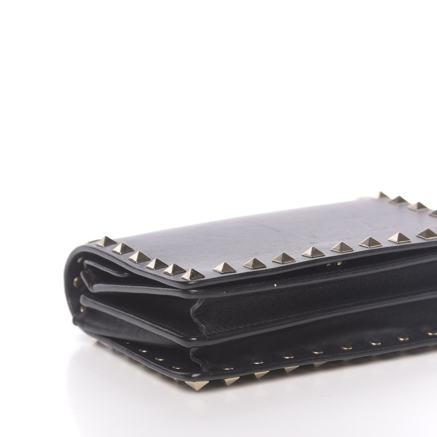 Calfskin Rockstud Wallet on Chain Black