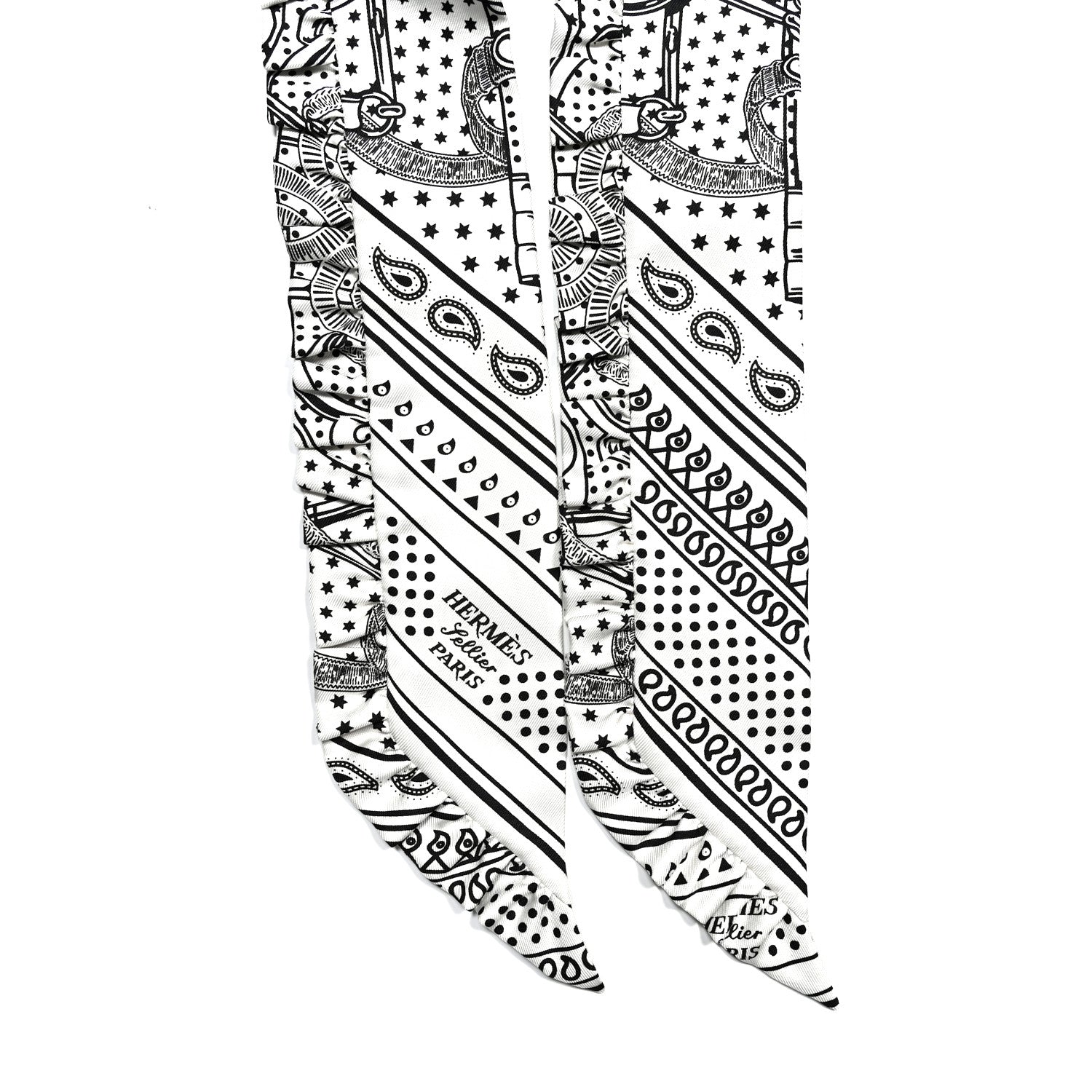 Hermes Silk Eperon d'Or Bandana Ruffle Twilly White Black 3 of 4