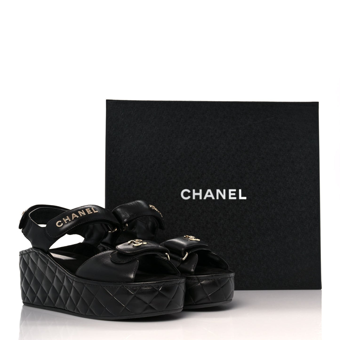 Shiny Calfskin Logo Platform Sandals 39 Black