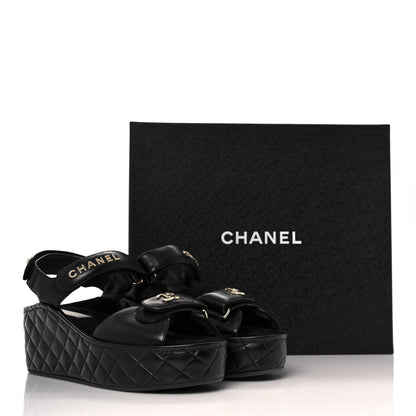 Chanel Shiny Calfskin Logo Platform Sandals 39 Black 9 of 9
