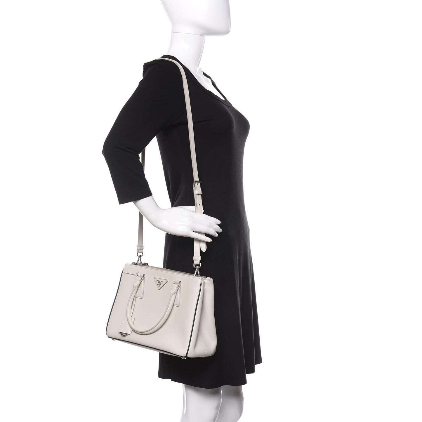 Saffiano Small Galleria Double Zip Tote Talco Black