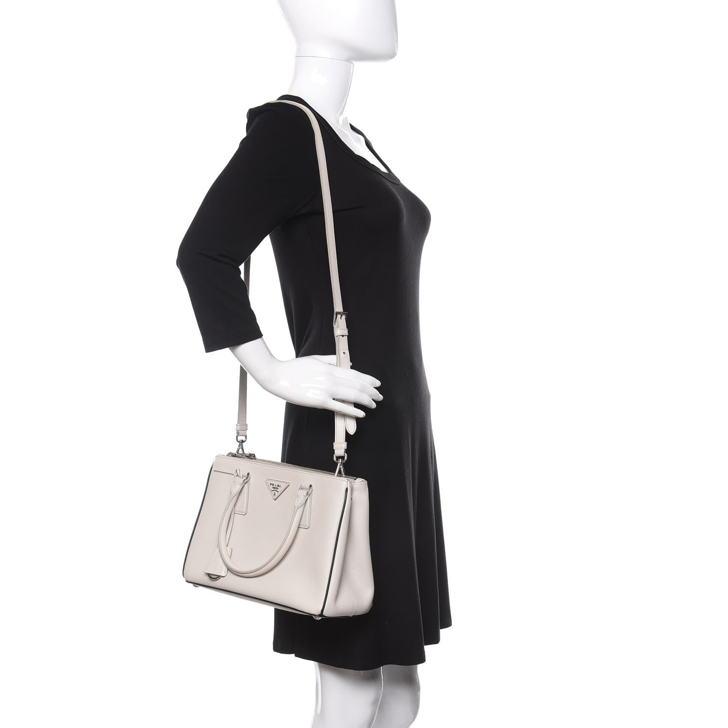 Prada Saffiano Small Galleria Double Zip Tote Talco Black 2 of 15