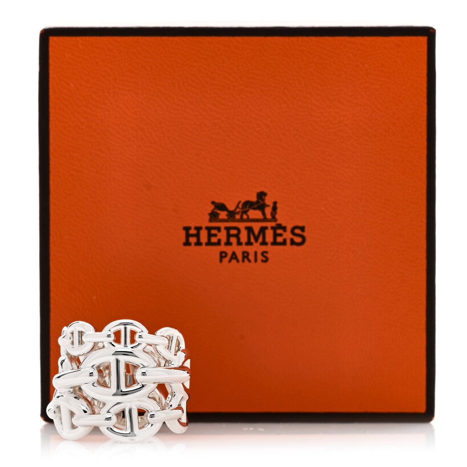 Hermes Sterling Silver GM Chaine d'Ancre Enchainee Band Ring 52 6 6 of 6