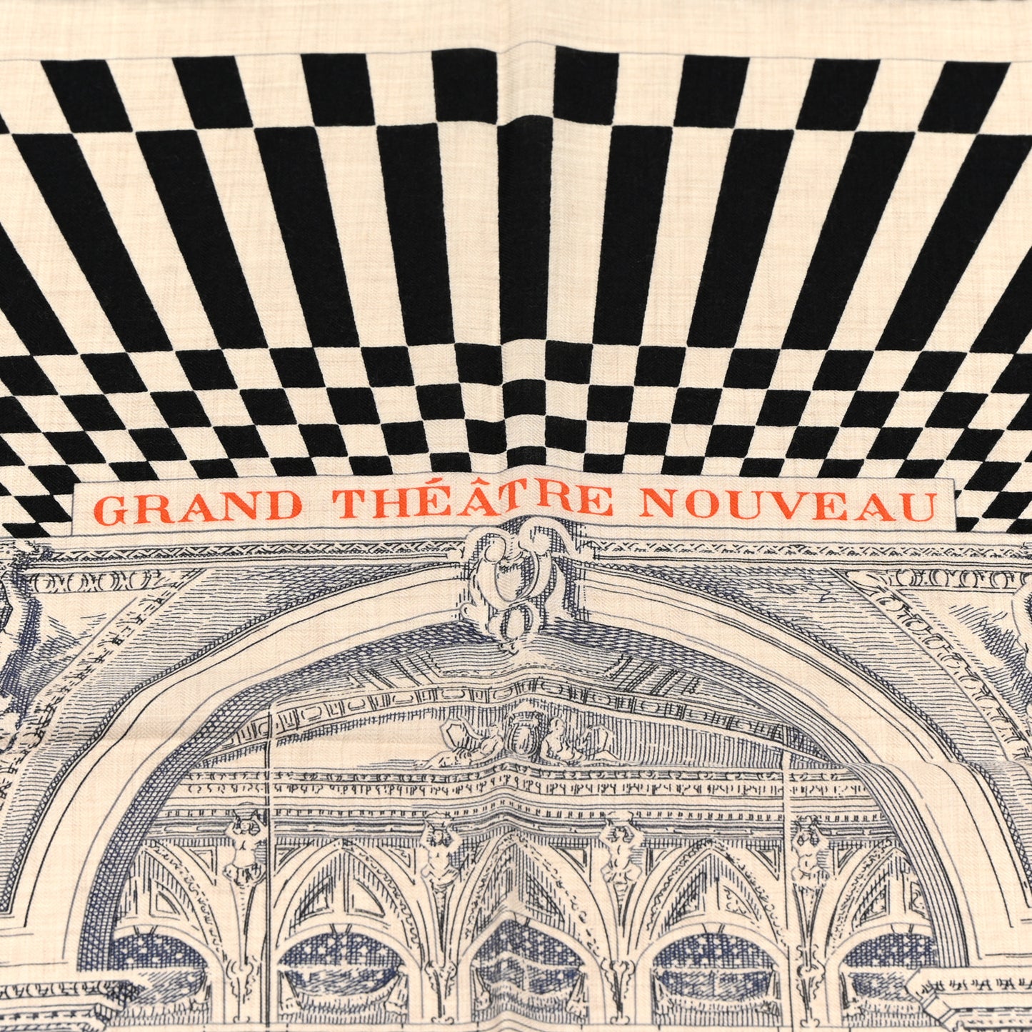 Cashmere Silk Grand Theatre Nouveau Shawl 140 Naturel Marine Black