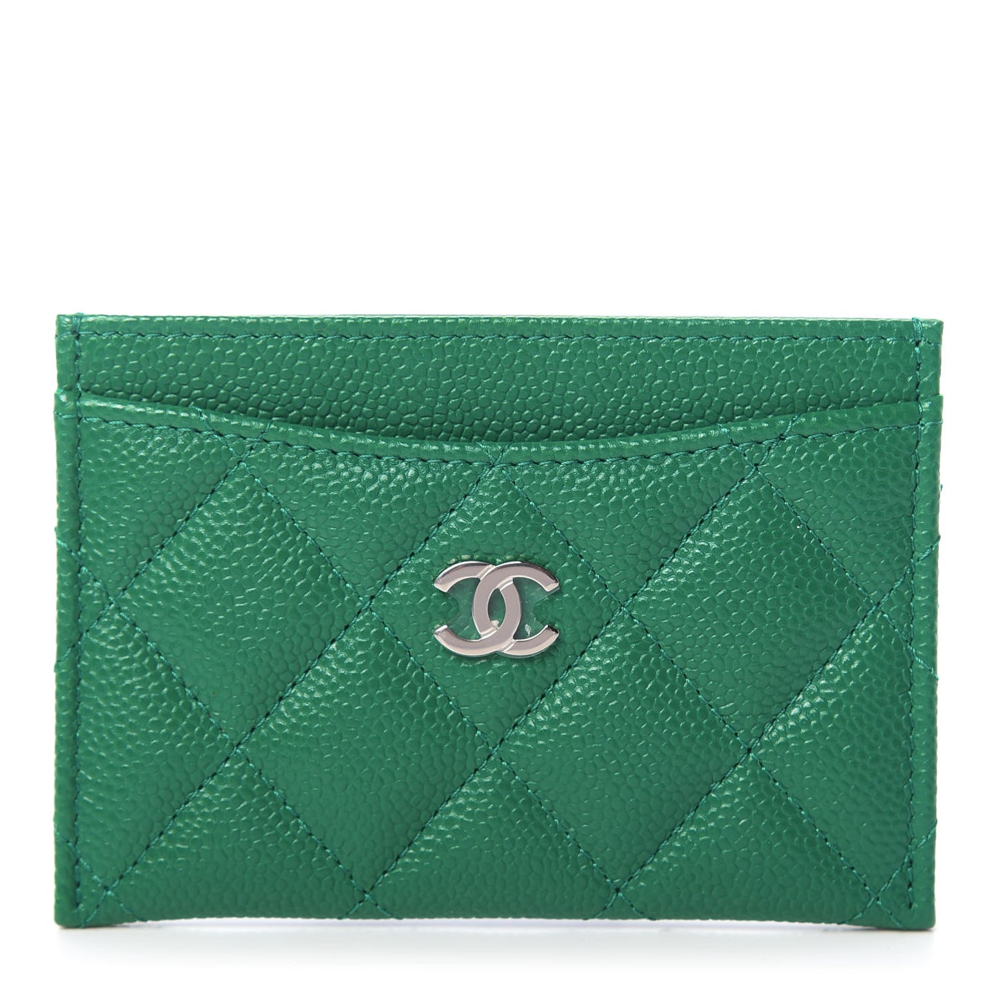 Metallic Caviar Quilted Card Holder Green