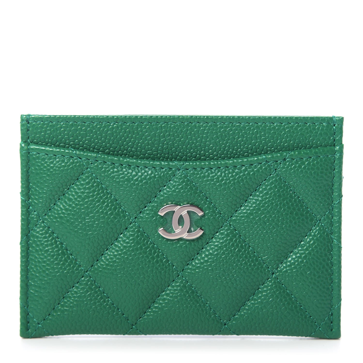 Chanel Metallic Caviar Quilted Card Holder Green 1 of 9
