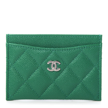 Chanel Metallic Caviar Quilted Card Holder Green 1 of 9