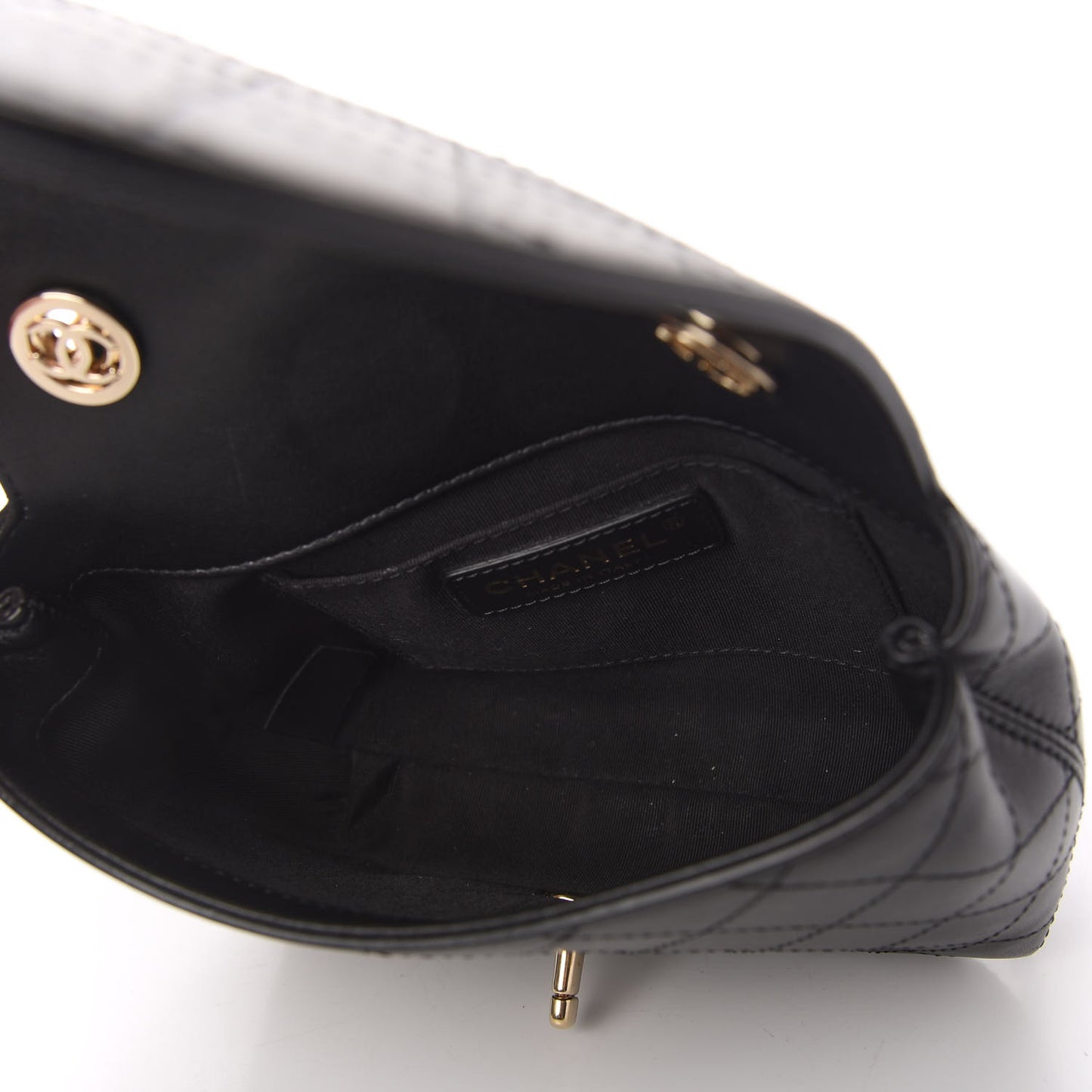 Calfskin Stitched Small Covered CC Flap Bag Black