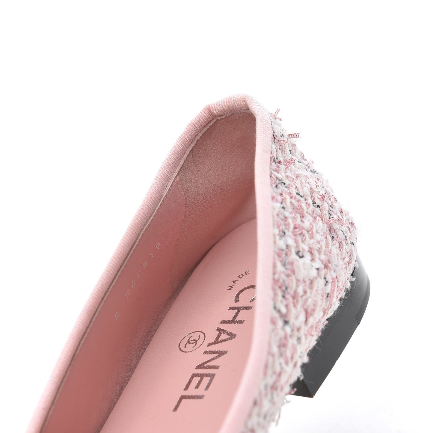 Tweed Grosgrain Cap Toe Ballerina Flats 38 Pink Black
