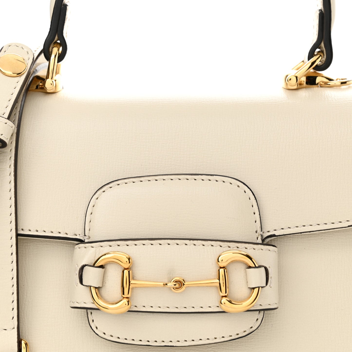 Glazed Textured Calfskin Mini Horsebit 1955 Top Handle Flap Bag Mystic White