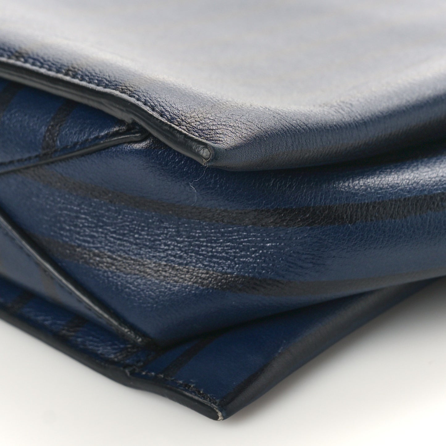 Grained Calfskin Striped Tri-Fold Clutch Midnight