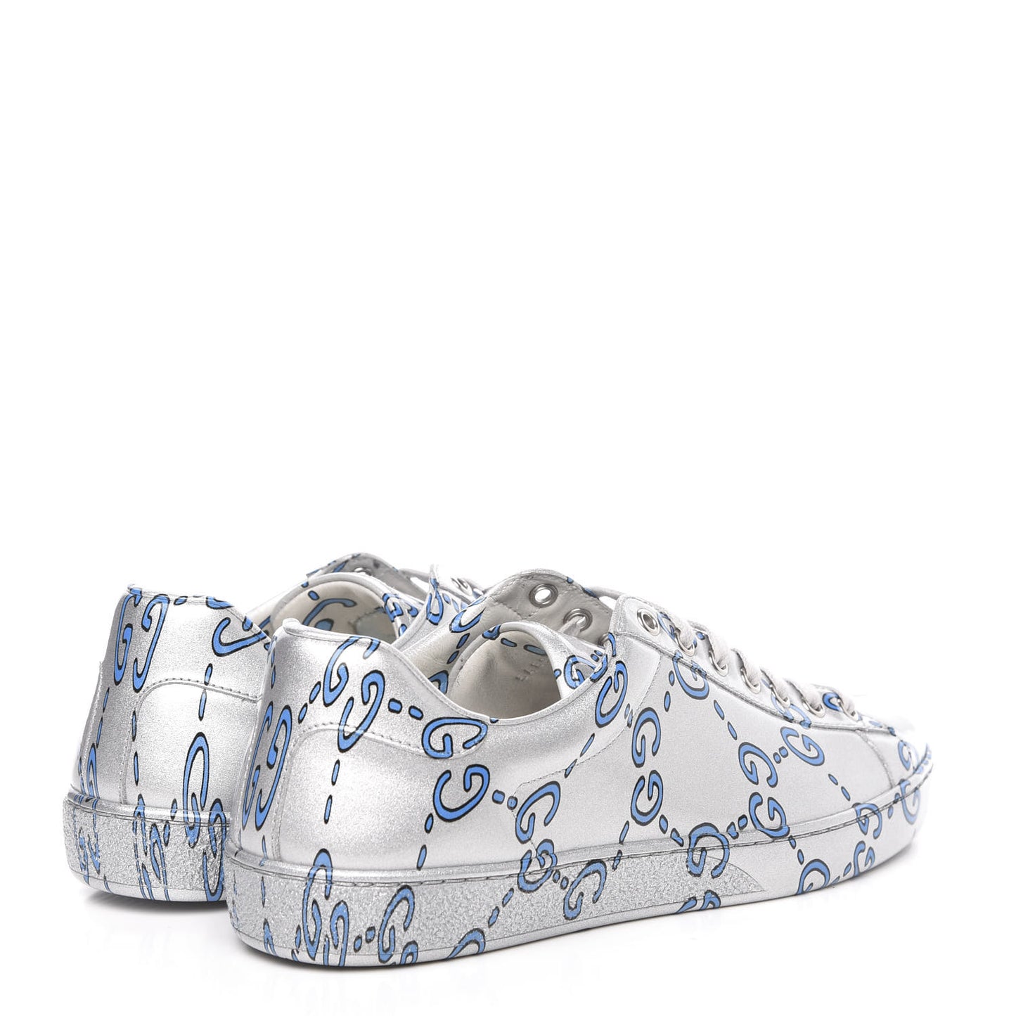 Miro Rubber Wax GucciGhost Print Mens New Ace Sneakers 7 Silver