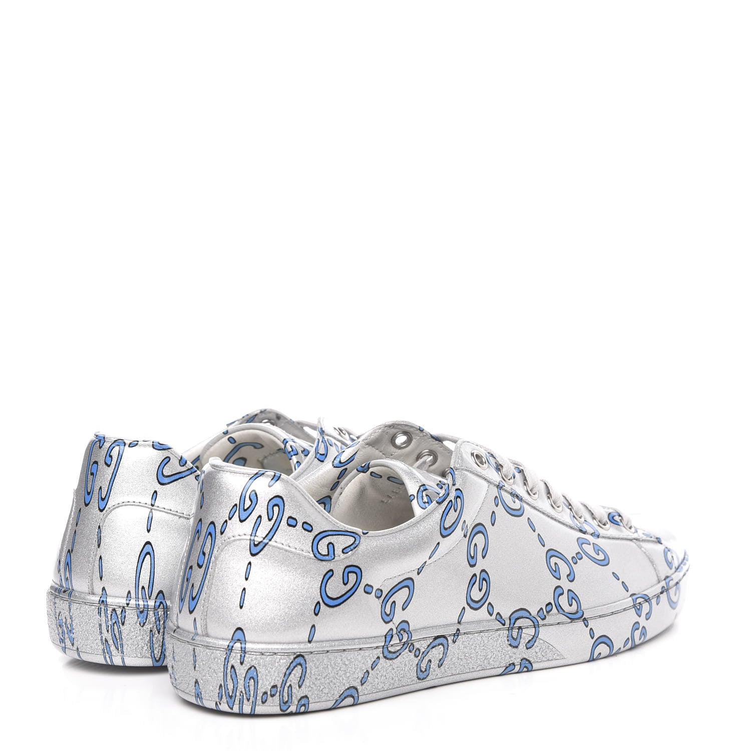 Gucci Miro Rubber Wax GucciGhost Print Mens New Ace Sneakers 7 Silver 4 of 10