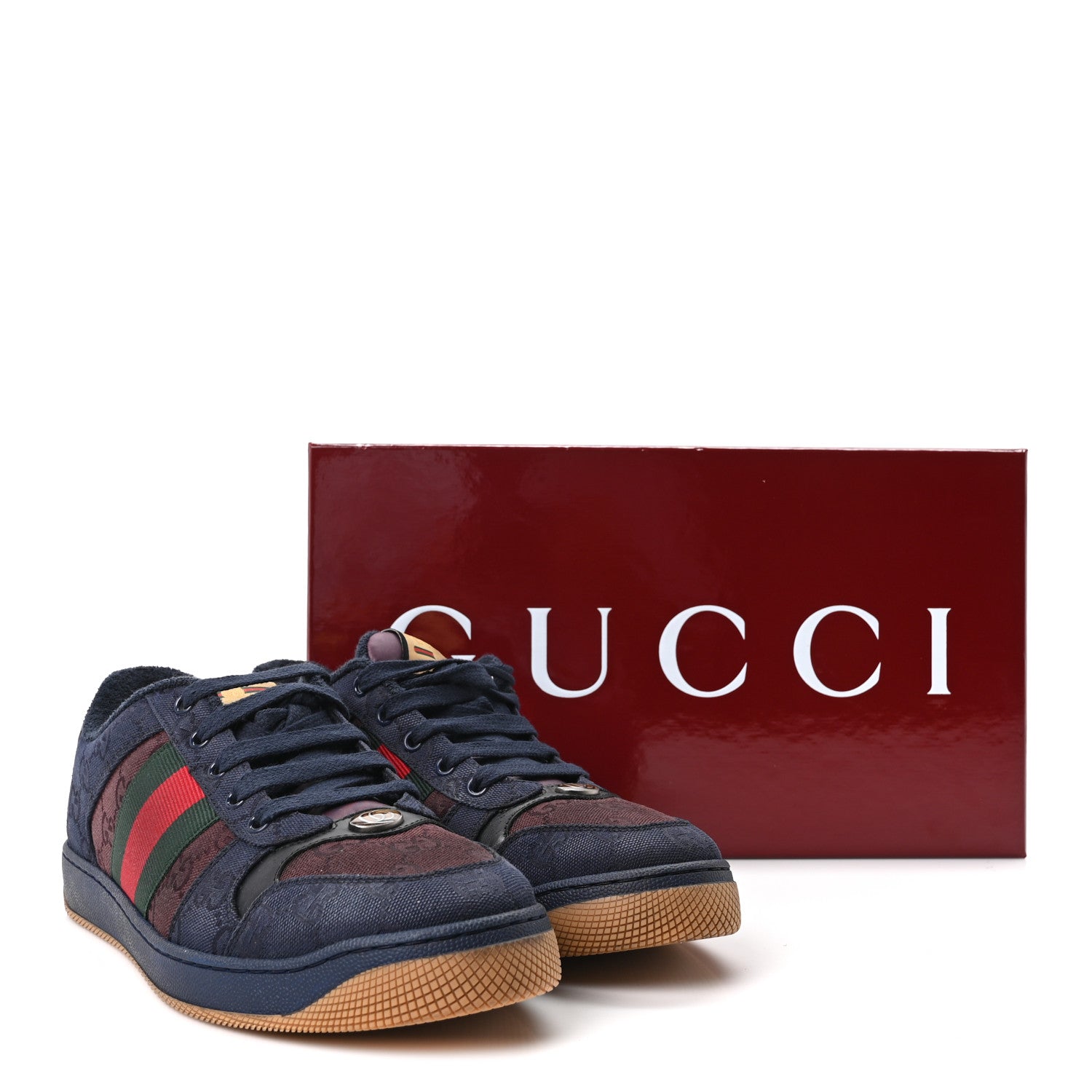 Gucci New Canvas GG Web Mens Screener Sneakers 8 Burgundy Navy 11 of 11