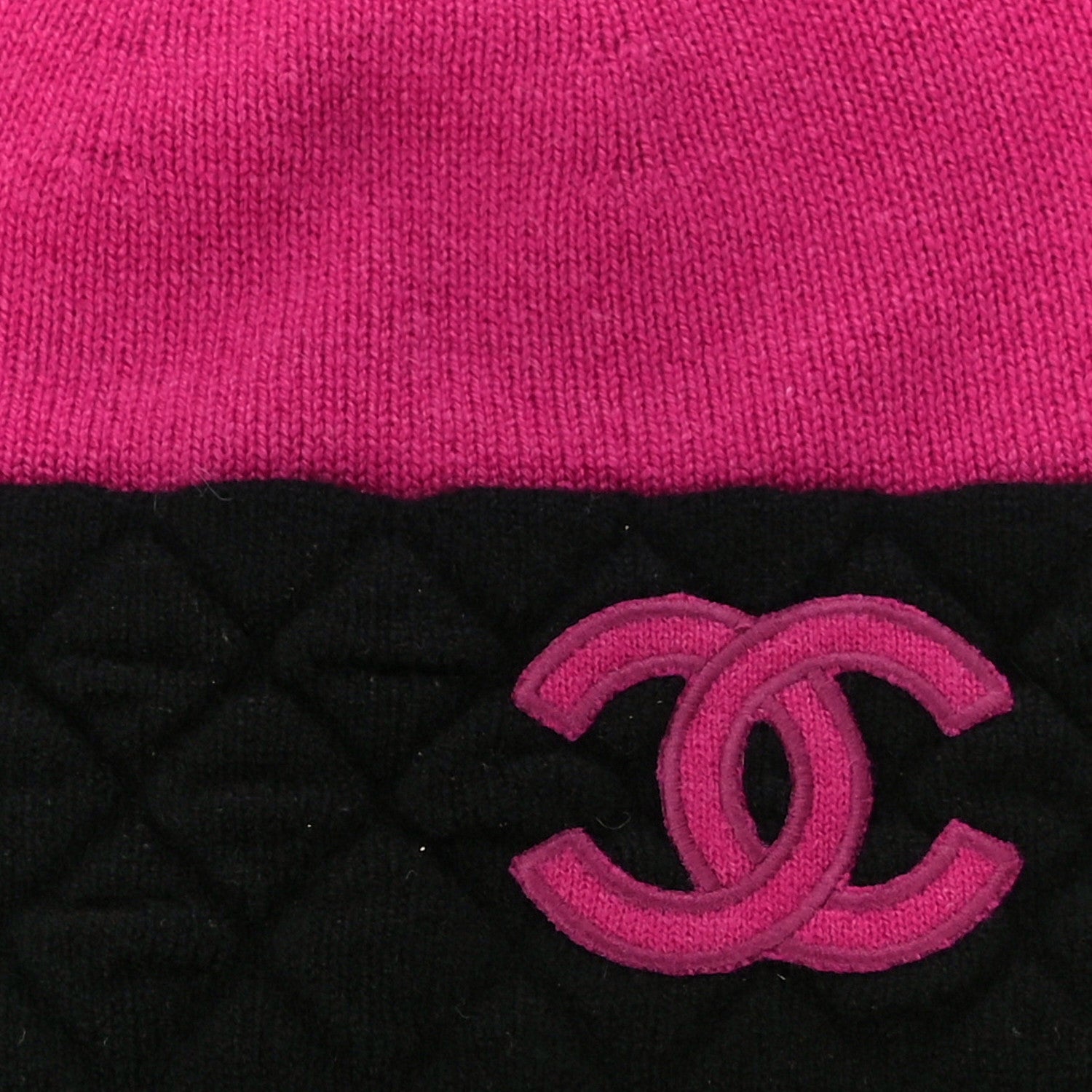 Chanel Cashmere Quilted CC Beanie Hat Pink Purple Black 6 of 9