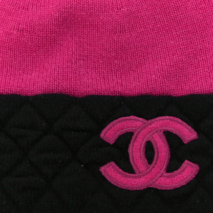 Chanel Cashmere Quilted CC Beanie Hat Pink Purple Black 6 of 9
