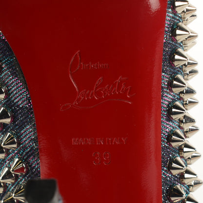 Christian Louboutin Metallic Lame Peep Spikes 120 Platform Peep Toe Pumps 39 Turquoise Violet Silver 6 of 8