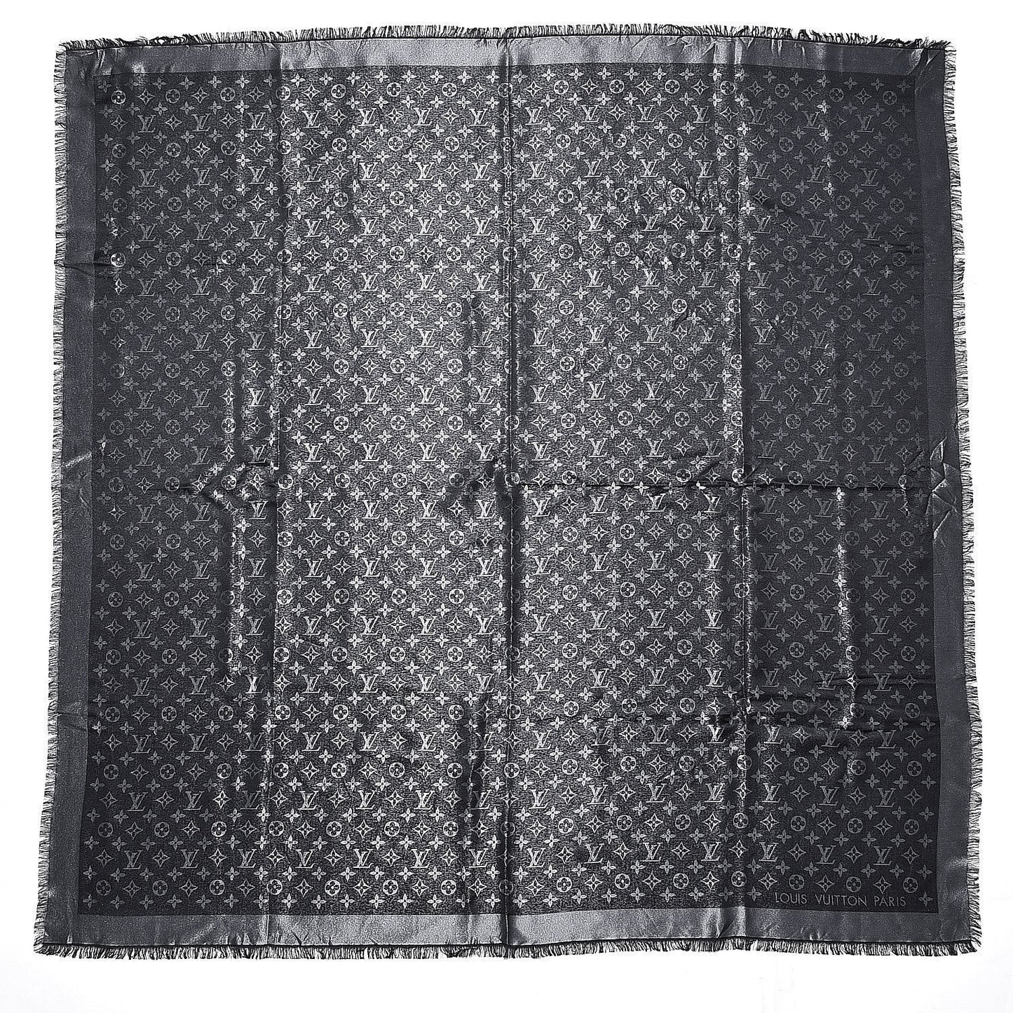 Silk Lurex Wool Monogram Shine Shawl Black