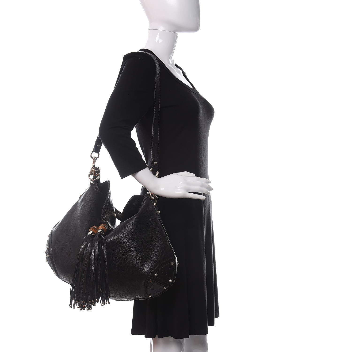 Gucci Calfskin Large Indy Top Handle Hobo Black 2 of 12