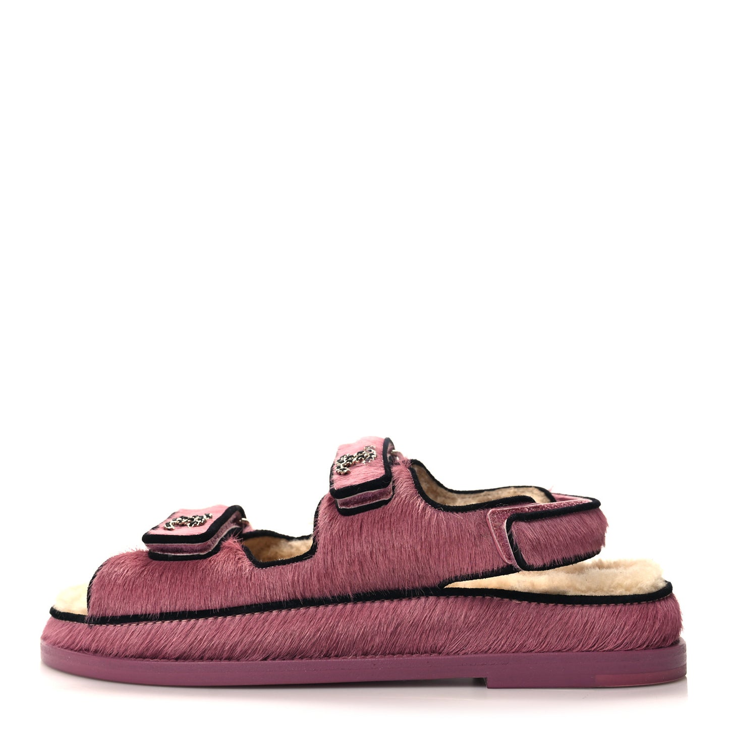 Calfskin Hair Suede Shearling Dad Sandals 38.5 Rose Black