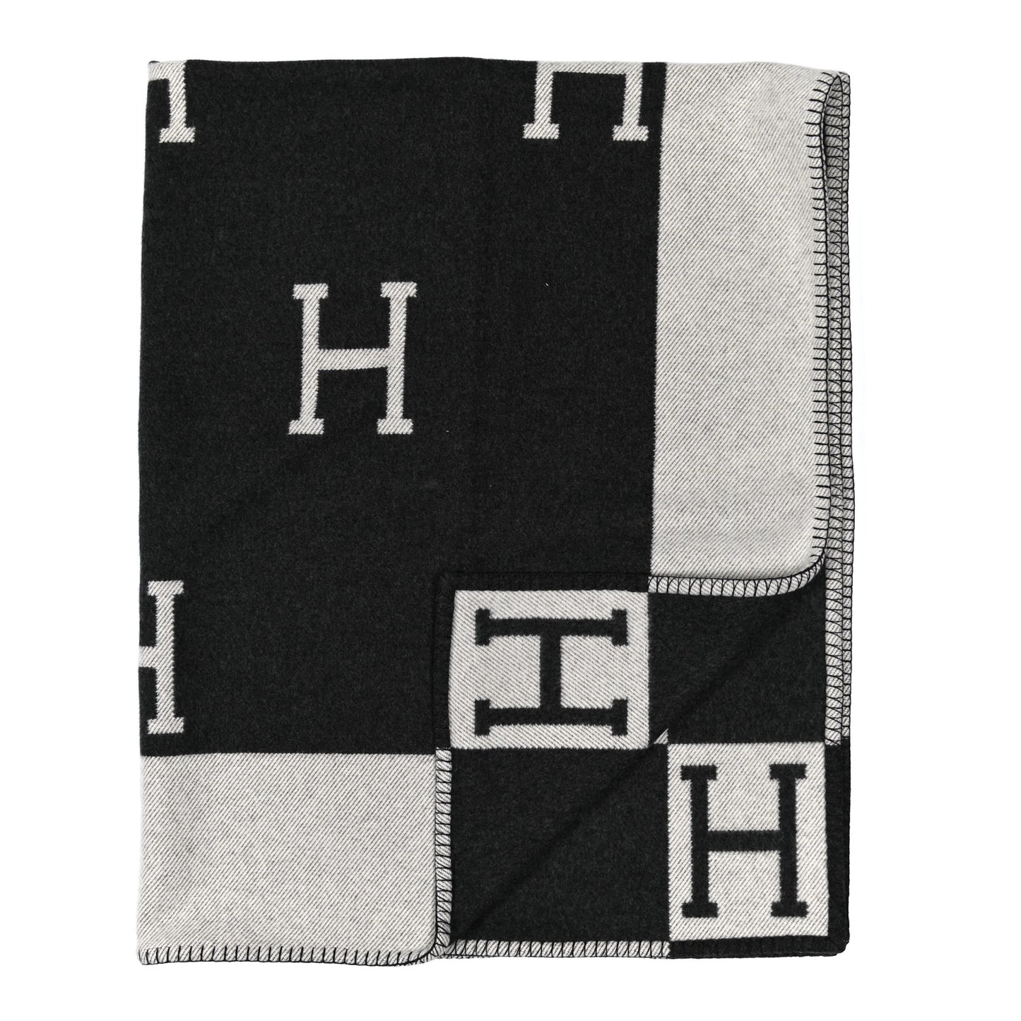 Wool Cashmere Avalon Blanket Ecru Gris Fonce