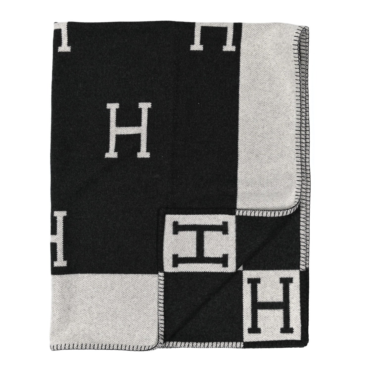 Hermes Wool Cashmere Avalon Blanket Ecru Gris Fonce 2 of 3