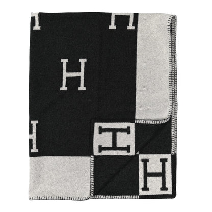 Hermes Wool Cashmere Avalon Blanket Ecru Gris Fonce 2 of 3